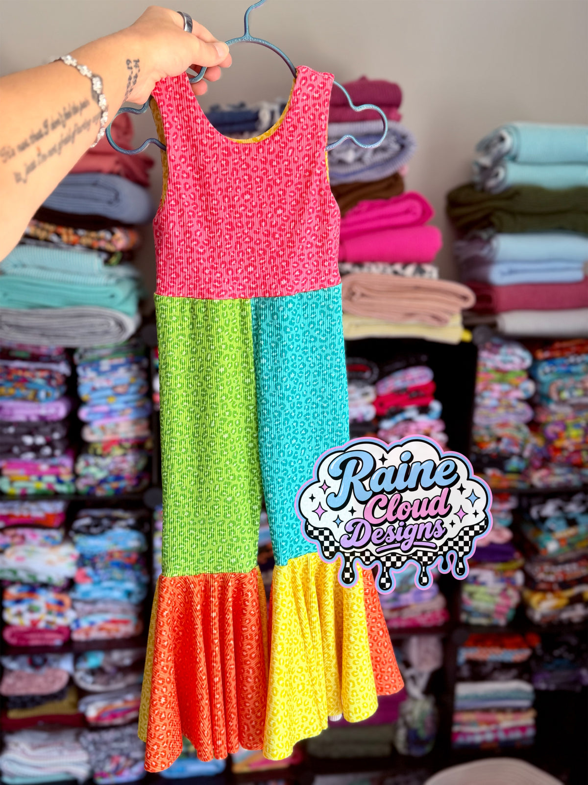 Neon cheetah bells romper